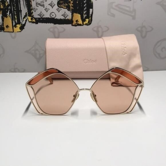 New Authentic Chloé CH0026S 003 Sunglasses – Shiny Gold Frame / Solid Nude - Picture 9 of 14